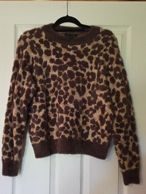 Ann Taylor Leopard-Print Crewneck Sweater - Brown & Cream